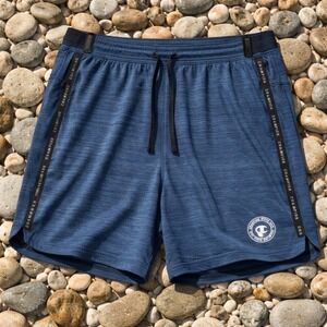 Champion Mens Blue Space Dye Athletic Shorts Zipper Pockets L 1758775